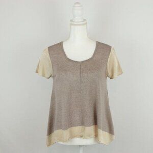 Sundance Women's Small Brown Cream Linen Blend Lightweight Short Sleeve Sweater